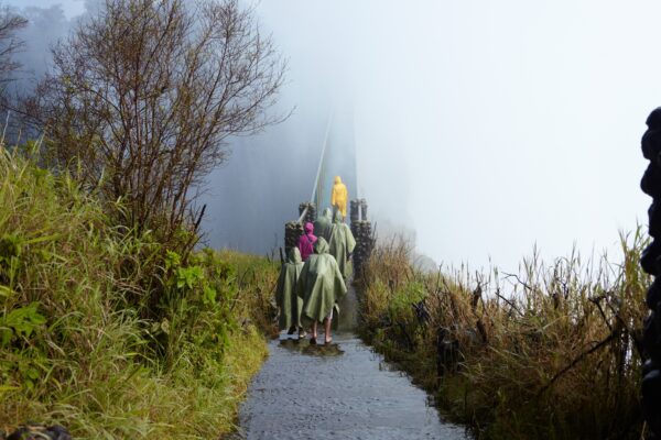 Group of tourists on footbridge, Victoria Falls, Zambia, Africa